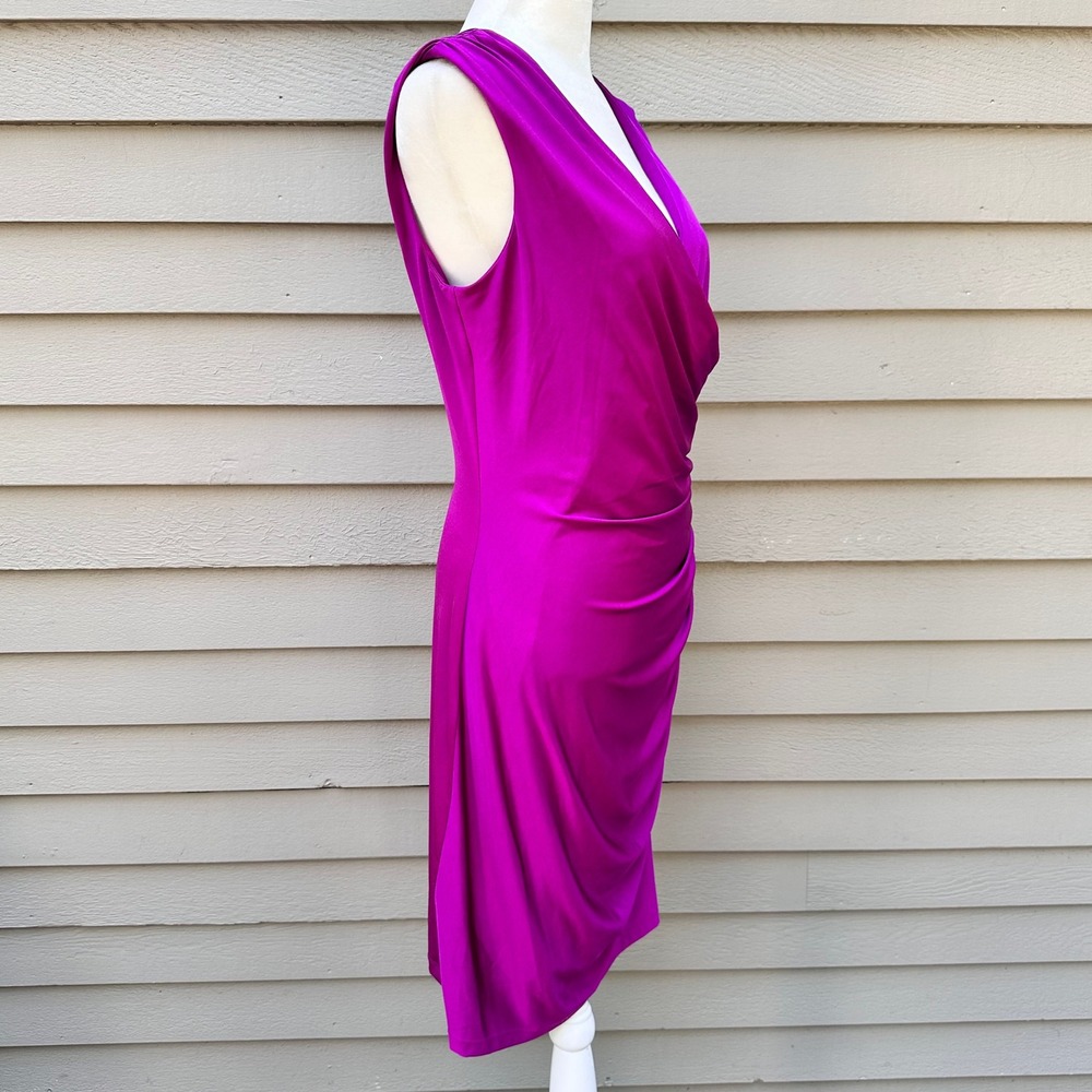 Marc New York Andrew Marc Purple Ruched Faux Wrap Sheath Dress MD2AK590 Sz 10 - Picture 11 of 16